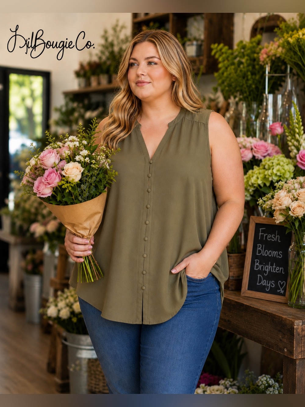 Torrid Size Olive Green Sleeveless Button Front Blouse | Plus Size 1X EUC